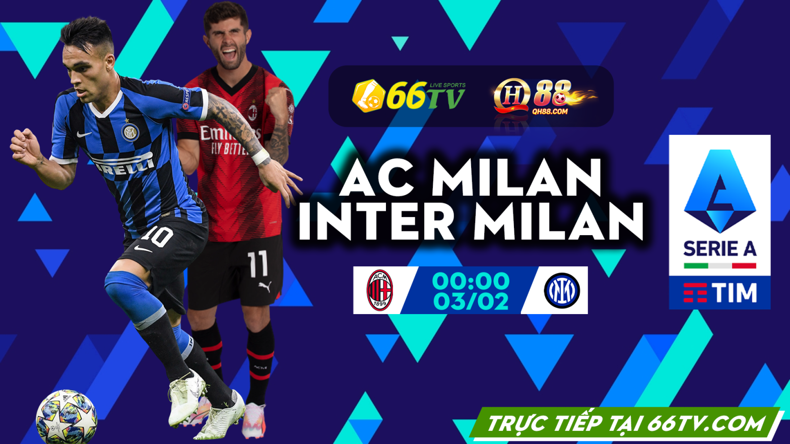 Đại chiến thành Milan giữa AC Milan vs Inter Milan có mức cược từ nhà cái QH88 là AC Milan +0.5, tài xỉu là 2.75